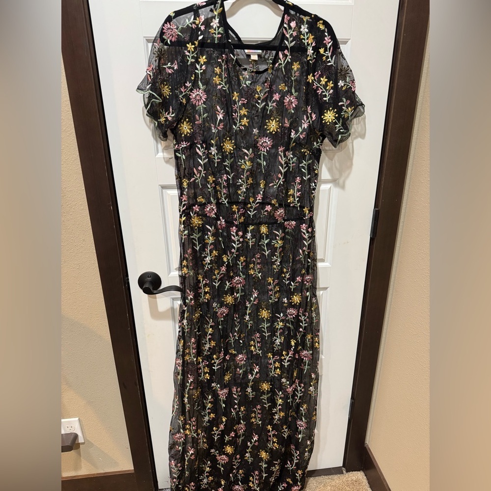 LuLaRoe DeAnne II 2 Dress | Floral Embroidered Black Dress